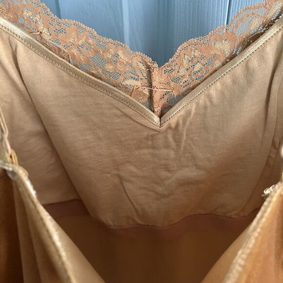Maurice Sasson Y2K Gold Velvet Lace Tank Top Medium Fairycore Whimsigoth V-Neck - Picture 8 of 9